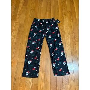 New Brooklyn Cloth Mens Pajama Pants M Black Santa Stockings Christmas Holiday‎